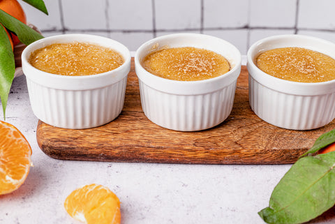 Creme brulè al mandarino con Tofu cubettato al naturale